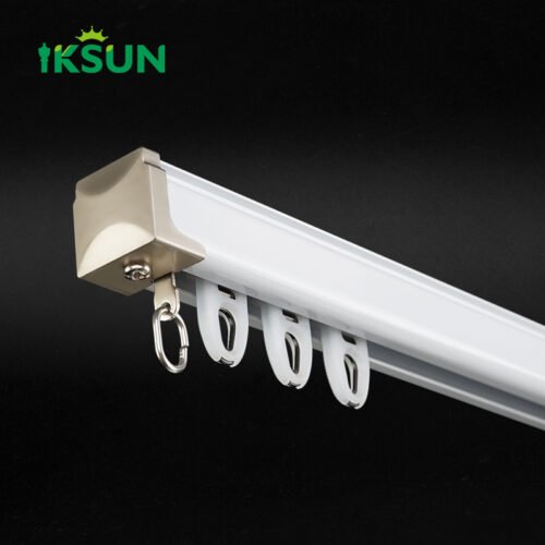 IKSUN Aluminium Alloy Silent Curtain Track System with Durable Hooks and Elegant End Cap Design for Home or Office