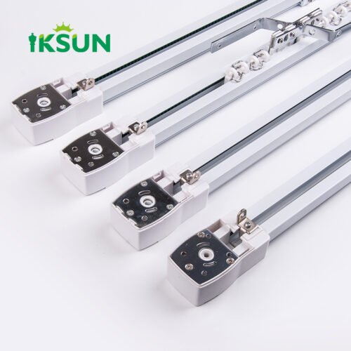 IKSUN Wholesale China Manufacturer Silent Design Ripple Fold WiFi Tuya Motorized Smart Home Aluminum Electric Curtain Rail Track - Image 8