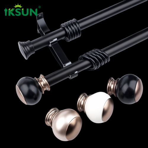 IKSUN China Factory Direct High Quality Decorative Double Layer Curtain Rods With Exquisite End Decorations