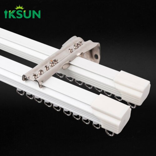 IKSUN Customizable Heavy-Duty Aluminum Double Curtain Track with Ceiling Mount for Home & Hotel - Image 3