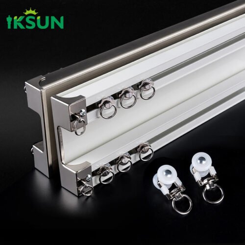 IKSUN Factory Simple Invisible Two-Rail Channels High Aluminium Hand-Drawn Curtain Track, Ceiling Mounted - Image 3