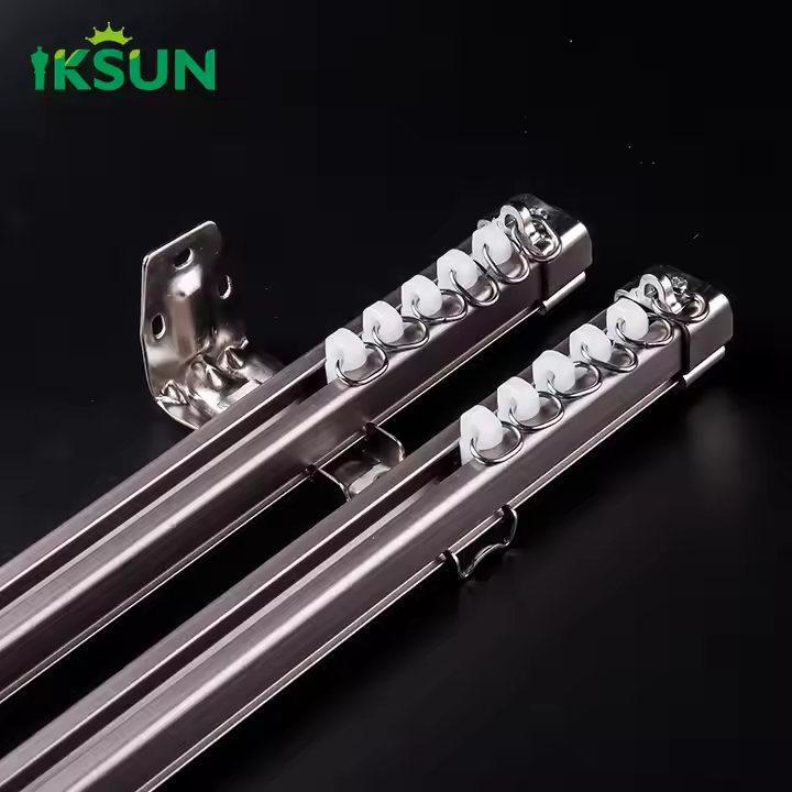 Heavy Duty Aluminium Ripple Fold Ceiling Mounted Curtain Rail Rod with Double Brackets for Bedroom