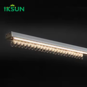 IKSUN Heavy Duty Aluminium Alloy Curtain Rail Smart Home White Curtain Track with LED Light and Remote Control System