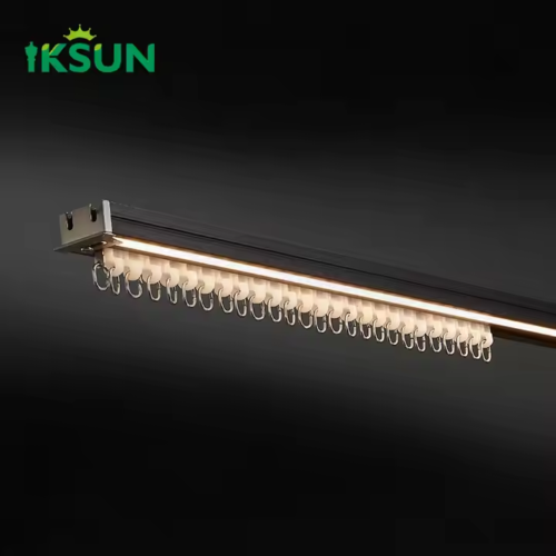 IKSUN Heavy Duty Aluminium Alloy Curtain Rail Smart Home White Curtain Track with LED Light and Remote Control System - Image 3