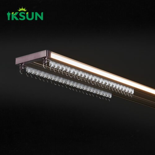 IKSUN New Design Aluminum Heavy-Duty Curtain Track Rail with LED Light for Hotel Double Curtains - Image 2