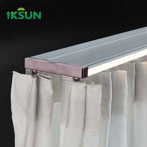 IKSUN New Design Aluminum Heavy-Duty Curtain Track Rail with LED Light for Hotel Double Curtains - Image 4