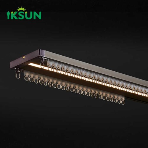 Manufacturers New Design Aluminum Extra-Wide Heavy-Duty Hotel Curtain Track Rail with LED Light for Double Curtains Customizable