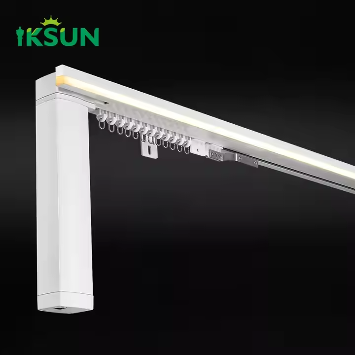 IKSUN Smart Tuya Homekit Motorized Curtain Track System with Electric DC Motor, APP Control, Valance Curtain Rail, and LED Light