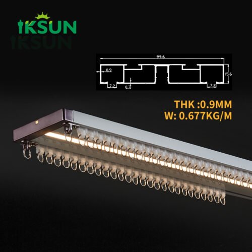 IKSUN Manufacturers New Design Aluminum Extra-Wide Heavy-Duty Hotel Curtain Track Rail with LED Light for Double Curtains Customizable - Image 5