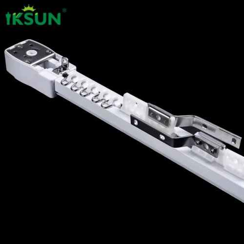 IKSUN Wholesale China Manufacturer Silent Design Ripple Fold WiFi Tuya Motorized Smart Home Aluminum Electric Curtain Rail Track - Image 2