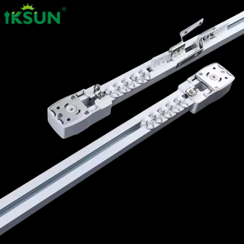 IKSUN Wholesale China Manufacturer Silent Design Ripple Fold WiFi Tuya Motorized Smart Home Aluminum Electric Curtain Rail Track - Image 3