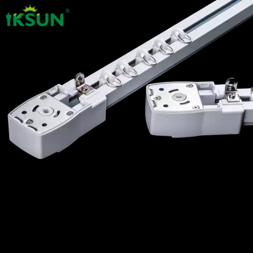 IKSUN Wholesale China Manufacturer Silent Design Ripple Fold WiFi Tuya Motorized Smart Home Aluminum Electric Curtain Rail Track - Image 4