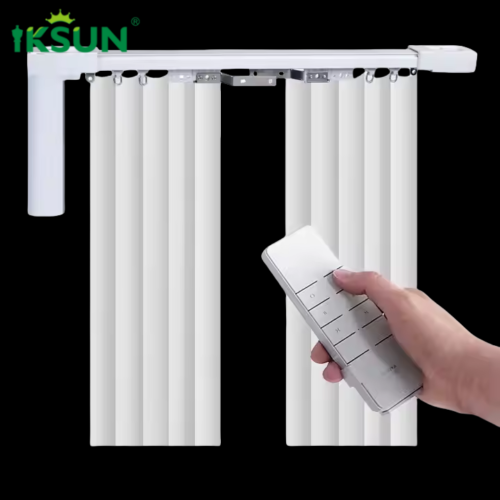 IKSUN Wholesale China Manufacturer Silent Design Ripple Fold WiFi Tuya Motorized Smart Home Aluminum Electric Curtain Rail Track