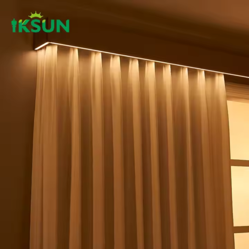 IKSUN Heavy Duty Aluminium Alloy Curtain Rail Smart Home White Curtain Track with LED Light and Remote Control System - Image 4