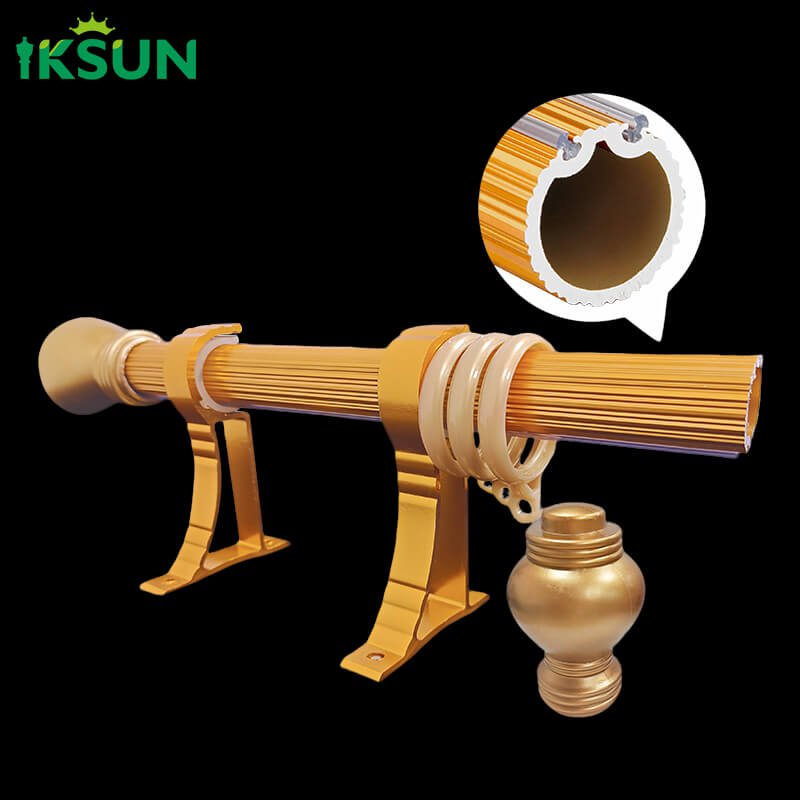 Custom gold aluminum curtain rod showing inner structure detail.