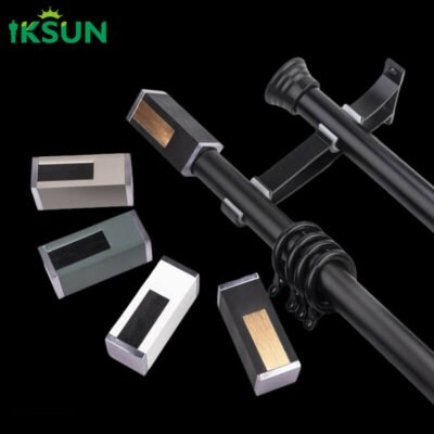 Multiple color aluminum curtain rod set (square finial & slotted design).