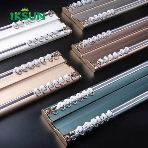 IKSUN Heavy Duty Double Curtain Track System, Silent Aluminum Alloy Design, Multiple Color Options, Flexible Wall and Ceiling Mounting