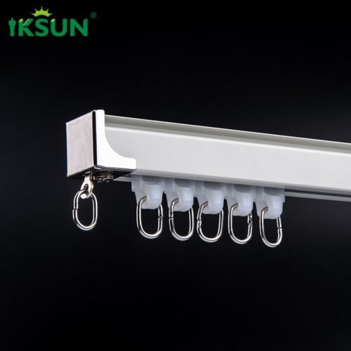 IKSUN Adjustable Heavy-Duty Aluminum Ceiling Bracket Curtain Track with Smooth Rollers for Home and Office Use