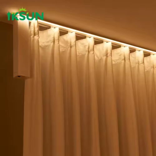 IKSUN Customizable Smart Home Motorized Curtain Track with Remote Control and Built-in LED Lights - Image 3