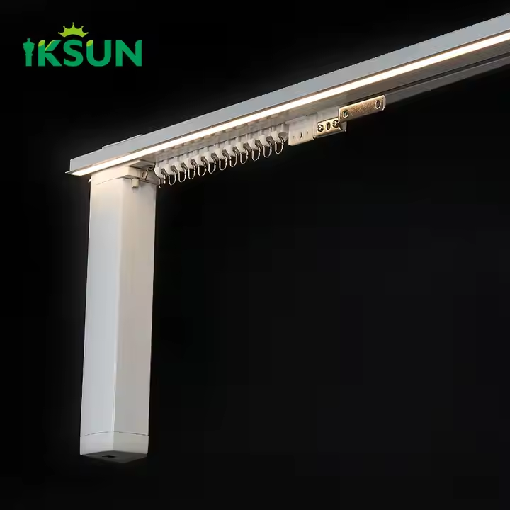 IKSUN Customizable Smart Home Motorized Curtain Track with Remote Control and Built-in LED Lights