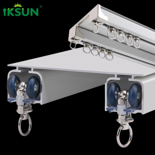 IKSUN Double   Heavy-Duty Aluminum Curtain Track with Top Mounting System, Durable Rollers, and Smooth Operation