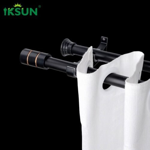 IKSUN Minimalist Double Curtain Rod Set with Decorative Finials, Black Aluminum Alloy Design for Modern Interiors - Image 4