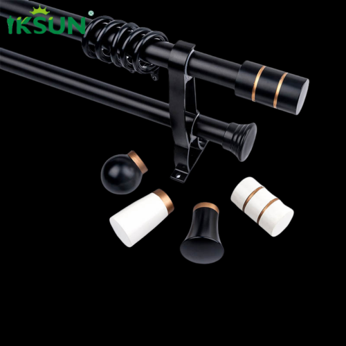 IKSUN Minimalist Double Curtain Rod Set with Decorative Finials, Black Aluminum Alloy Design for Modern Interiors - Image 2