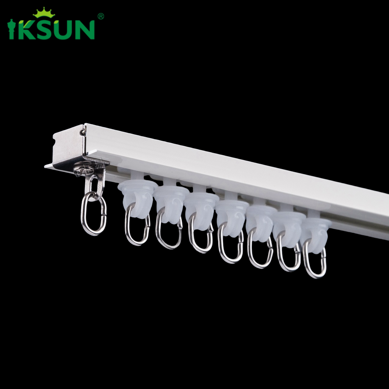 IKSUN Recessed Ceiling Curtain Track with Silent Rollers and Metal Hooks for Modern Interiors