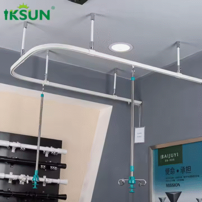 IKSUN U Shaped Ceiling Mounted Flexible Curved Curtain Track For Room Partitions And Bay Windows 5