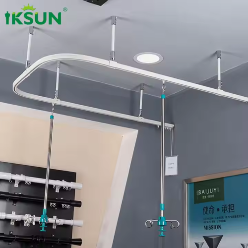 IKSUN U-Shaped Ceiling Mounted Flexible Curved Curtain Track for Room Partitions and Bay Windows