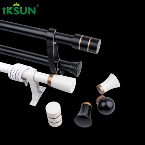 IKSUN Black Aluminum Double Layer Curtain Rod, Sleek Modern Design, Perfect for Contemporary Interiors, Wholesale Price Available - Image 2