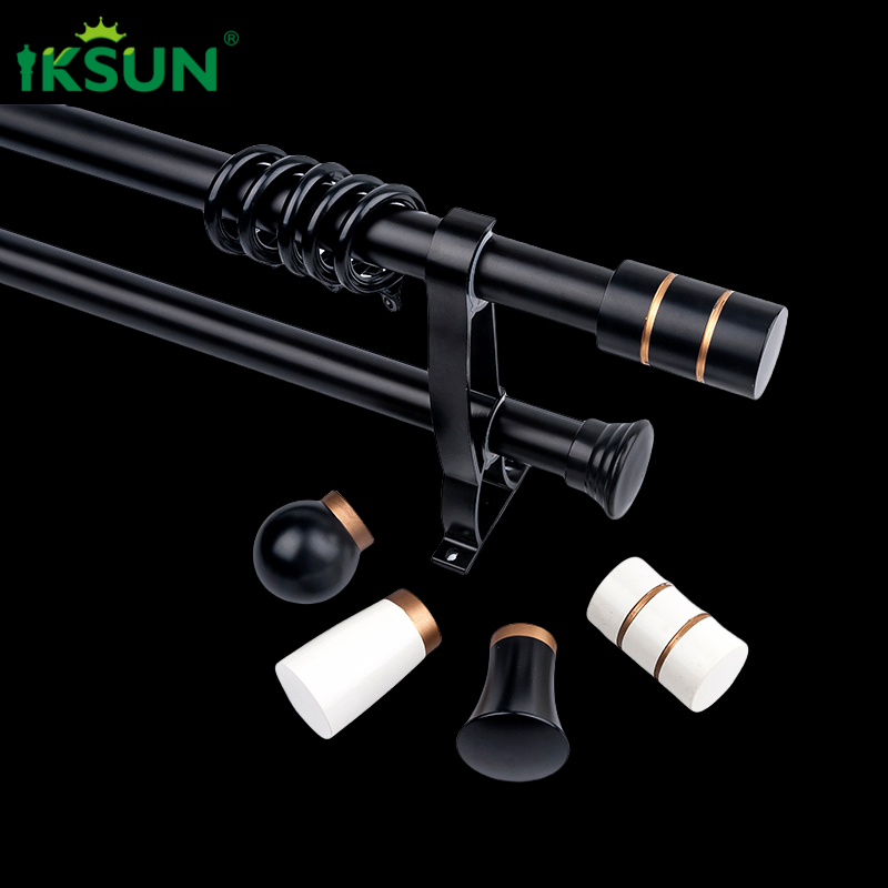 IKSUN Black Aluminum Double Layer Curtain Rod, Sleek Modern Design, Perfect for Contemporary Interiors, Wholesale Price Available