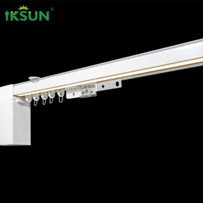 IKSUN Wholesale Intelligent Home Electric Curtain Track System Intelligent Remote Control Automatic Curtain Track With LED Lights Suitable For Home Office Hotel Use 5