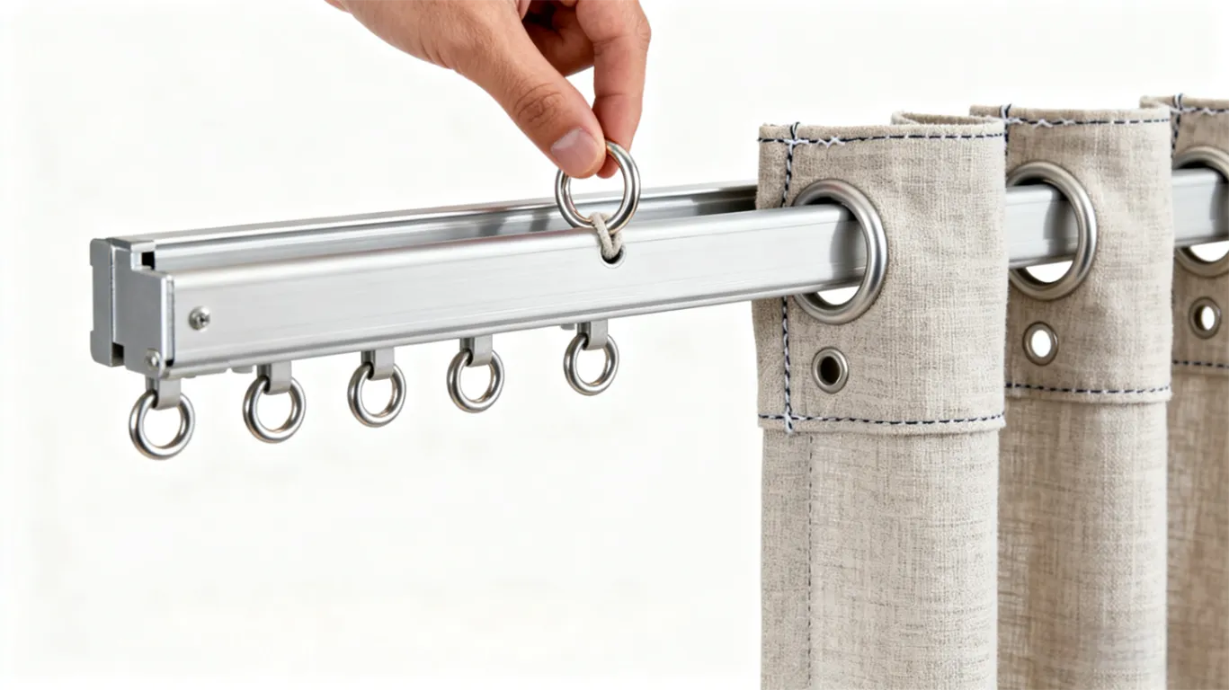 Finished installation hanging curtains on a track.