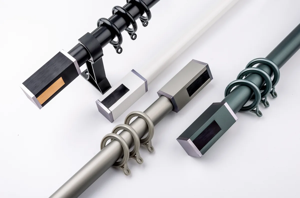 IKSUN curtain rod and track finish samples with finials and rings