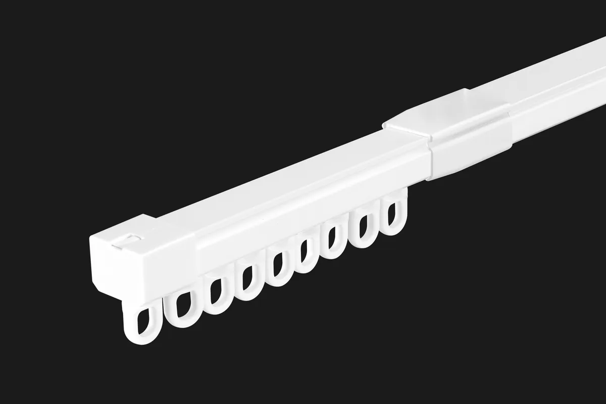 IKSUN curtain rod and track with wall bracket, carriers and cord on black background